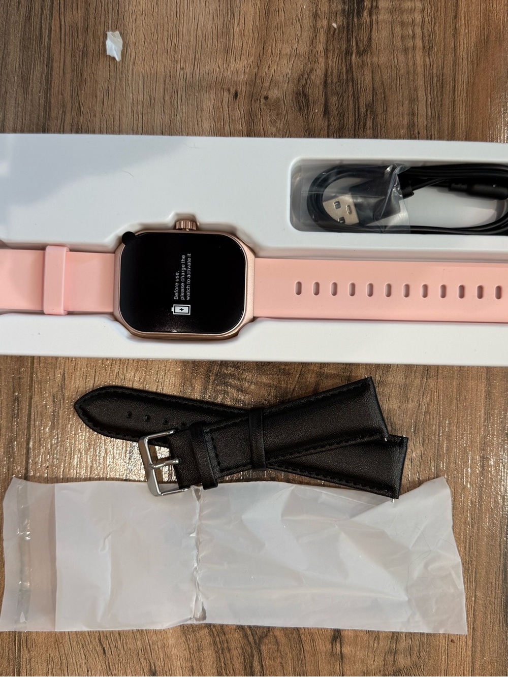 Letsfit Smart Watch E46 Gold Bezel Pink Band Extra Strap